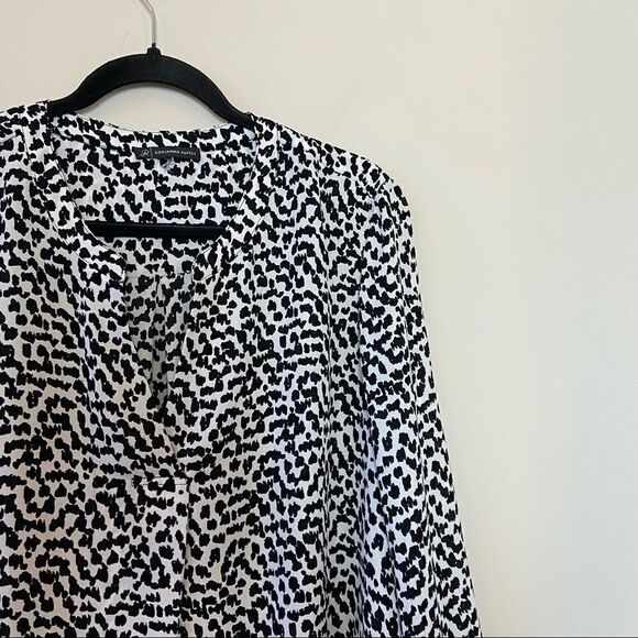Adrianna Papell-Spotted Black & White Lightweight Button Down - Picture 3 of 11